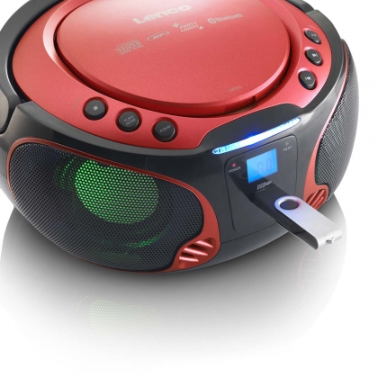 SCD-550RD Draagbare FM-radio CD/MP3/USB/Bluetooth-speler® met LED-verlichting Rood