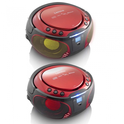 SCD-550RD Draagbare FM-radio CD/MP3/USB/Bluetooth-speler® met LED-verlichting Rood