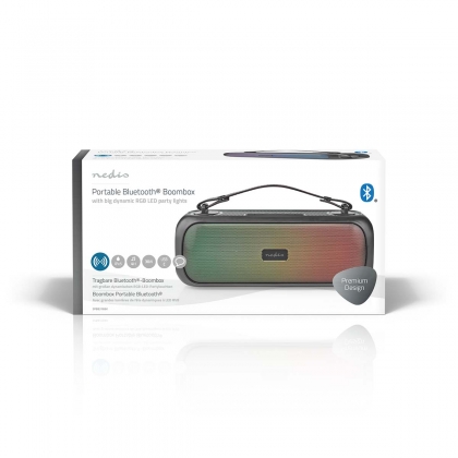 Bluetooth® Party Boombox | 4.5 uur | 2.0 | 45 W | Media afspeelmogelijkheden: AUX / USB | IPX5 | Koppelbaar | Handgreep | Feestverlichting | Zwart