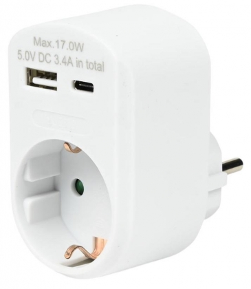 DOORSTEEKSTEKKER RA USB-A/USB-C 17W