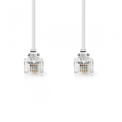 Telecomkabel | RJ11 Male | RJ11 Male | 10.0 m | Kabel design: Plat | Goud Verguld | Kabeltype: RJ11 | Wit | Doos