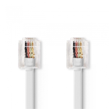 Telecomkabel | RJ11 Male | RJ11 Male | 10.0 m | Kabel design: Plat | Goud Verguld | Kabeltype: RJ11 | Wit | Doos