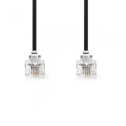 Telecomkabel | RJ11 Male | RJ11 Male | 10.0 m | Kabel design: Plat | Goud Verguld | Kabeltype: RJ11 | Zwart | Label