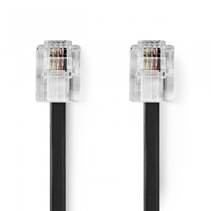 Telecomkabel | RJ11 Male | RJ11 Male | 10.0 m | Kabel design: Plat | Goud Verguld | Kabeltype: RJ11 | Zwart | Label