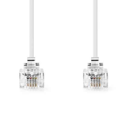 Telecomkabel | RJ11 Male | RJ11 Male | 10.0 m | Kabel design: Plat | Goud Verguld | Kabeltype: RJ11 | Wit | Label