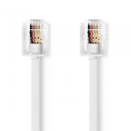 Telecomkabel | RJ11 Male | RJ11 Male | 10.0 m | Kabel design: Plat | Goud Verguld | Kabeltype: RJ11 | Wit | Label