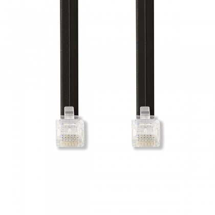 Telecomkabel | RJ12 Male | RJ12 Male | 1.00 m | Kabel design: Plat | Kabeltype: RJ12 | Zwart | Label