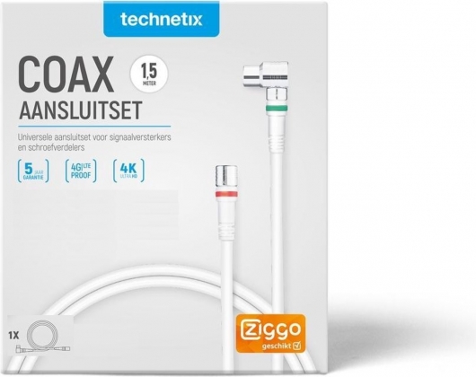 Technetix aansluitkabel F-connector(M)-9.5mm-F 1,5m wit