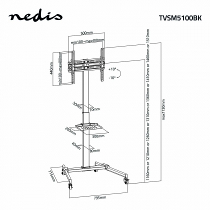 TV Vloerstandaard | 32 - 55 " | Maximaal schermgewicht: 35 kg | Premium Kolomontwerp | Aanpasbare vooraf ingestelde hoogtes | Snap-lock | Staal | Zwart