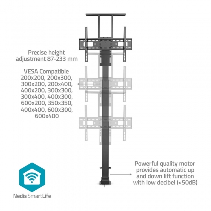 Gemotoriseerde TV-lift | 37 - 80 " | Maximaal schermgewicht: 60 kg | Ingebouwd Kastontwerp | Hefbereik: 68 - 158 cm | Afstandbestuurbaar | ABS / Staal | Zwart