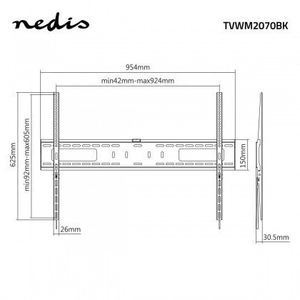 Vaste TV-Muurbeugel | 60 - 100 " | Maximaal schermgewicht: 75 kg | Minimale muurafstand: 30.5 mm | Metaal / Staal | Zwart