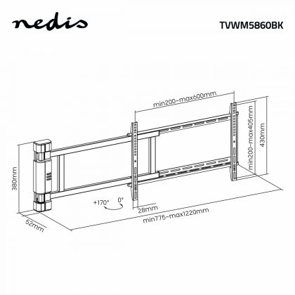 Motorised TV Wall Mount | 32 - 75 " | Maximum supported screen weight: 50 kg | Rotatable | Minimum wall distance: 56 mm | Remote controlled | ABS / Steel | Black