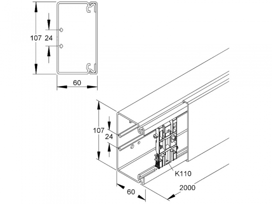 Universele wandgoot wit 2 meter 110mm x 60mm RAL9001