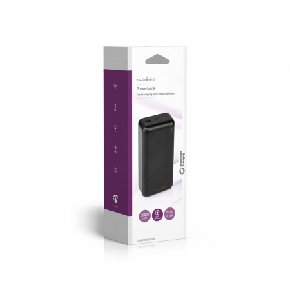 Powerbank | 30000 mAh | 1.5 / 2.0 / 3.0 A | Outputs: 2 | Output: 1x USB-A / 1x USB-C™ | Inputs: 1x Micro USB / 1x USB-C™ | PD3.0 20W | Lithium-Polymeer