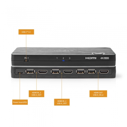 HDMI™-Converter | USB-C™ Female / 2x HDMI™ Input / 4x USB A Female | 1x HDMI™ Output | 1-weg | 4K@60Hz | 18 Gbps | ABS | Antraciet