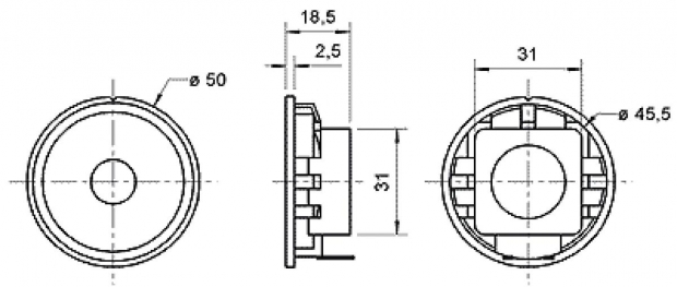 5 cm (2") full-range luidspreker met een plastic mand en plastic diafragma