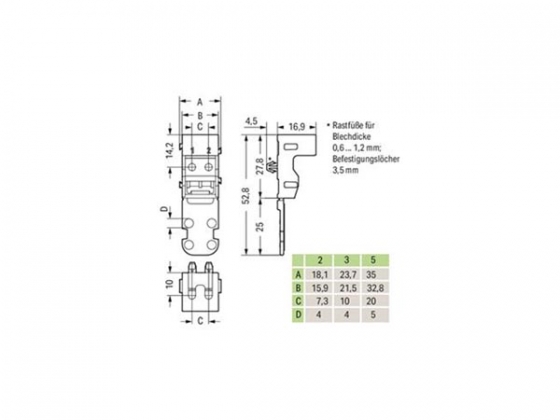 BEVESTIGINGSADAPTER - VOOR 5-DRAADSKLEMMEN - SERIE 221 - 4 mm² - MET KLIKVOETJE VOOR HORIZONTALE MONTAGE - WIT