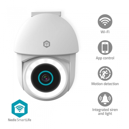 SmartLife Camera voor Buiten | Wi-Fi | Spotlight | 3MP Full HD 1296p | Pan tilt | IP65 | Cloud Opslag (optioneel) / microSD (niet inbegrepen) / Onvif | 5 V DC | Met bewegingssensor | Nachtzicht | Wit