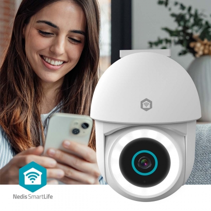 SmartLife Camera voor Buiten | Wi-Fi | Spotlight | 3MP Full HD 1296p | Pan tilt | IP65 | Cloud Opslag (optioneel) / microSD (niet inbegrepen) / Onvif | 5 V DC | Met bewegingssensor | Nachtzicht | Wit