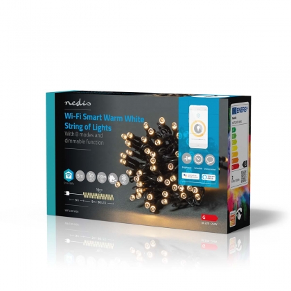 SmartLife-kerstverlichting | Koord | Wi-Fi | Warm Wit | 50 LED's | 5.00 m | Android™ / IOS