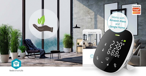 SmartLife Luchtkwaliteitsmonitor | Wi-Fi | Inclusief display | Koolstofdioxide (CO2) / Temperatuur / Vochtigheid | Android™ / IOS | Wit / Zwart