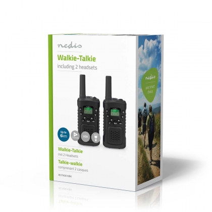 Walkie talkie Set | 2 Handsets | Tot 6 km | Frequentiekanalen: 8 | PTT / VOX | tot 3 uur | Koptelefoonoutput | 2 Headsets | Zwart