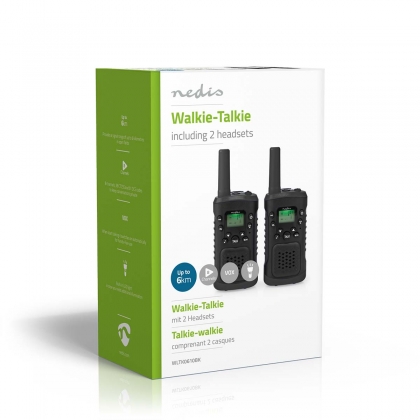 Walkie talkie Set | 2 Handsets | Tot 6 km | Frequentiekanalen: 8 | PTT / VOX | tot 3 uur | Koptelefoonoutput | 2 Headsets | Zwart