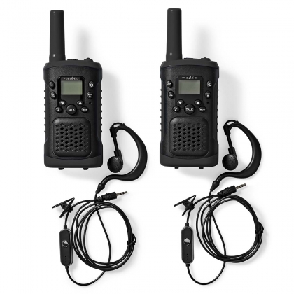 Walkie talkie Set | 2 Handsets | Tot 6 km | Frequentiekanalen: 8 | PTT / VOX | tot 3 uur | Koptelefoonoutput | 2 Headsets | Zwart