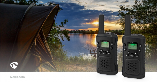 Walkie talkie Set | 2 Handsets | Tot 6 km | Frequentiekanalen: 8 | PTT / VOX | tot 3 uur | Koptelefoonoutput | 2 Headsets | Zwart